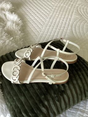Journee Collection Cream Strappy Cutout Flat Sandals
